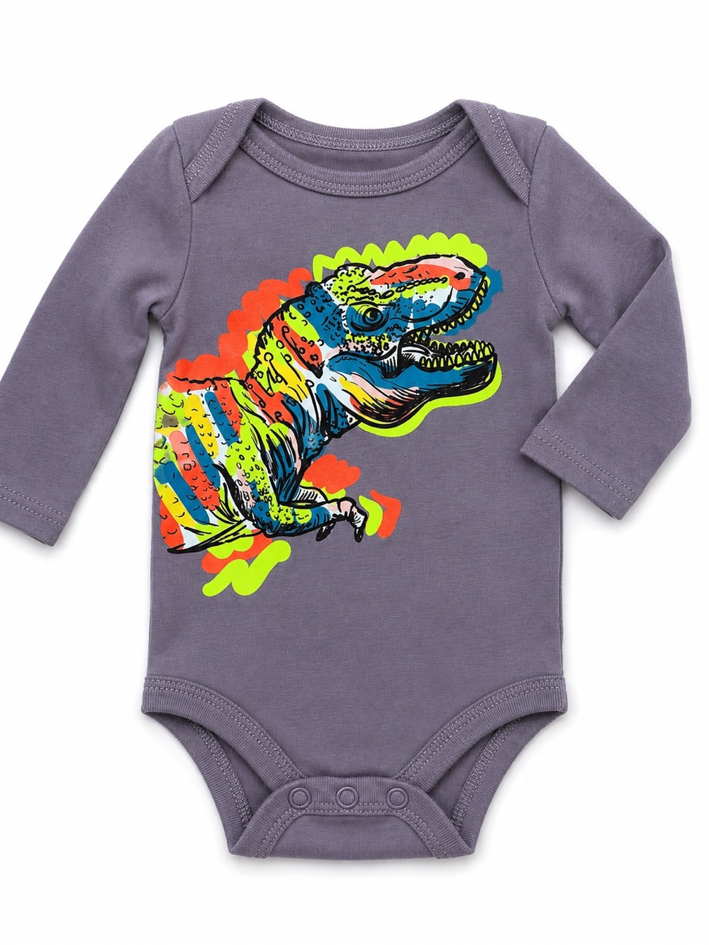 Long-Sleeve Baby Bodysuit with Neon Dinosaur Print